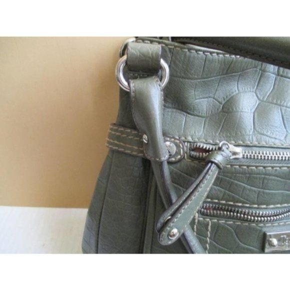 Tignanello Green Leather Croc Embossed Sectioned Tote Satchel - Picture 3 of 10